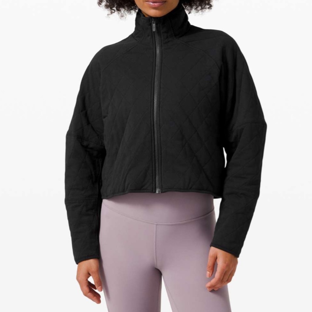 lululemon athletica Black Quilted Full-Zip Cropped Jacket